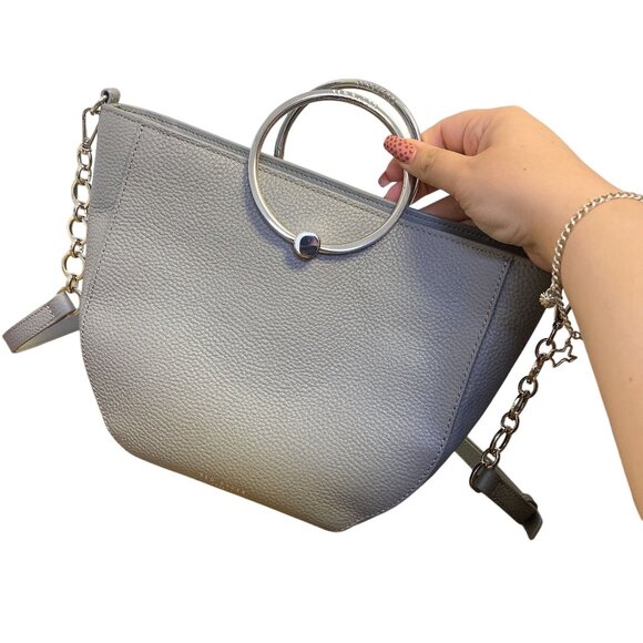 Ted Baker Grey Leather Crossbody Bag With Chain Strap & Metal Ring Detail - Picture 4 of 6